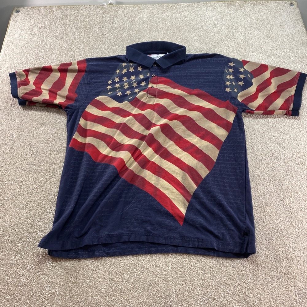 American Summer Polo Shirt Mens‎ XXL Blue American Flag Patriotic 100% Cotton